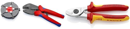 KNIPEX MultiCrimp® Crimpzange mit Wechselmagazin, 5 Crimpeinsätze & Kabelschere, 165 mm, VDE, für Cu- und AI-Kabel bis 15 mm (50 mm²), Einhandbedienung, Kabelschneider, 95 16 165