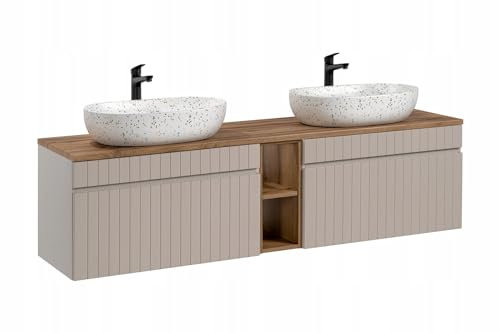 Muebles Slavic Wandmontierter Badezimmerschrank mit Waschbecken, 2 Schubladen, Kaschmir, 180 cm – Badezimmerschrank