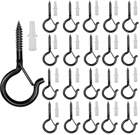 20PCS Q-Hanger, Screw Eyes, Black Screw Hooks for Hanging, Eye Hooks Screw in, Stainless Steel Hooks, Space-Saving Vertical Hanging Utility Hooks for Bicycles, Ladders, Tools, Garden Equipment