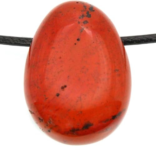 Echter Roter Jaspis Tropfenanhänger mit gewachstem Baumwollband - Gebohrter Trommelstein - Drehverschluss aus Edelstahl (Roter Jaspis 55)