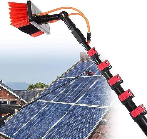 OTHZON Teleskopstange zum Fensterputzen, ausziehbare Bürste mit Wasserzufuhr zum Reinigen von Wintergartendächern, Reinigen von Photovoltaikmodulen/Fenstern (9 m/29,52 Fuß, 30 cm Bürstenkopf)