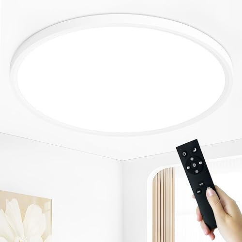 MOONSEA 60W LED Deckenleuchte Flach Dimmbar mit Fernbedienung, Ultra Dünn Deckenlampe LED, 3000-6000K Ø60cm, Deckenleuchte Wohnzimmer für Wohnzimmer Schlafzimmer Kinderzimmer Büro, Weiß