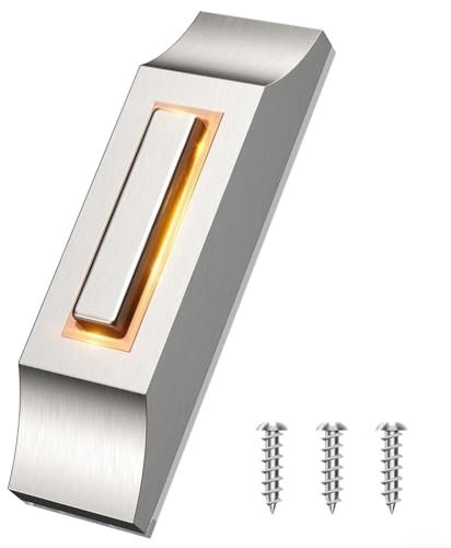 Zilimontt 1Pcs Silver LED Lighted Doorbell Button,Wired Door Bell Push Button Replacement Door Bell Push Buttons LED Door Chime Wall Mounted Doorbell Switch Garage Doorbell Button