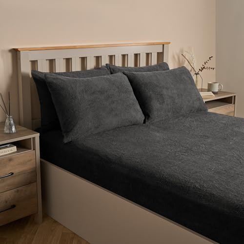 OHS Teddy Fleece Pillowcases, Fluffy Pillow Case Side Sleeper Warm Cosy Soft Thermal Pillowcase Fleece Hotel Quality Luxury Pillow Cover - Charcoal Grey, 2 Pack
