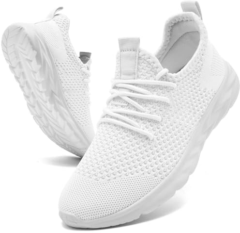 KTVHYW Chaussures Running Homme Basket Sport Tennis Légères Chaussures Mode et Sport en Salle Respirant Fitness Gym Ourdoor Running Jogging Blanche 46