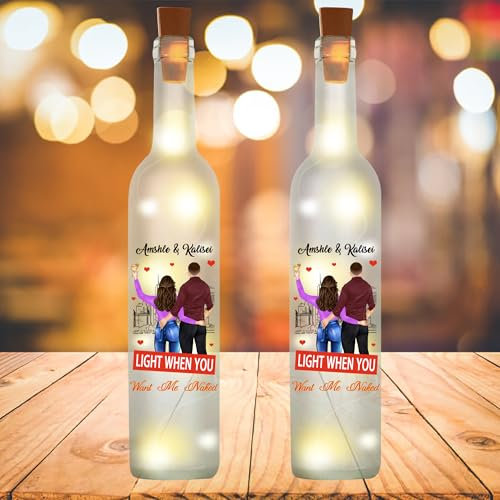 BFHEFGSUU Personalised Couple Portrait Bottle Lamp Custom Name Light Valentine's Day Romantic Bottle Lamp Gift for Wife Husband Couple Birthday Anniversary (Style 7)
