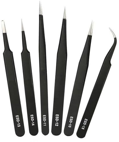 Juego de pinzas de precisión | Pinzas antiestáticas de acero inoxidable | Pinzas ESD de precisión industrial | Juego de pinzas curvadas para modelado, reparación electrónica, artesanía, laboratorio