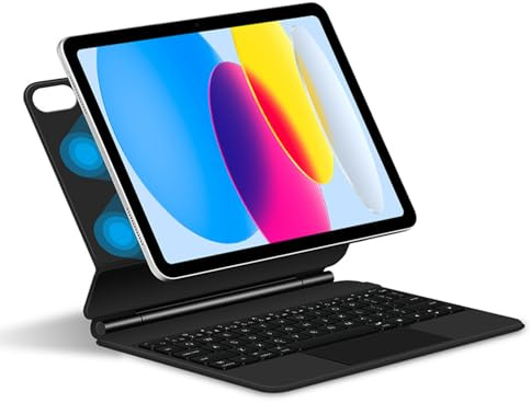 JZCZMCE Funda con Teclado para iPad (A16) 11ª/10ª generación 2022/2025, Contiene Ñ, Soporte Magnético Flotante Cantilever, Funda Protectora Ultradelgada con Teclado Retroiluminado,Negro