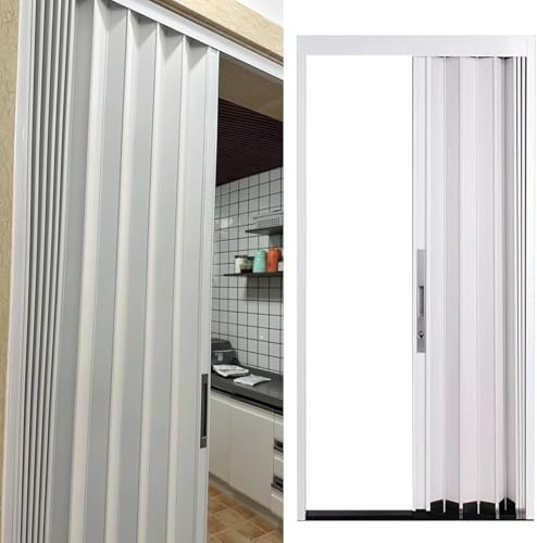 GLFNB Portes de Placard coulissantes accordéon Blanches, séparation temporaire pour Bureau, Cuisine, Chambre d'enfant, Couloir, Porte Pliante extérieure en Aluminium (L x H 58,5 x 203 cm)