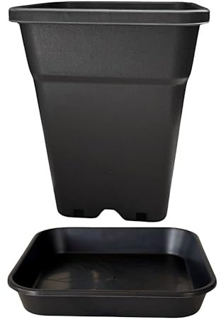 Square Pot & Saucer Set – Durable Plastic Pots with Matching Square Drip Tray | Indoor & Outdoor Use | Multiple Sizes (2L to 25L) | Reusable, Leak-Resistant, Stackable, UV-Resistant (1, 14L + 25CM)