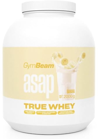 GymBeam True Whey ProDigest Whey Proteinkonzentrat - WPC Mit DigeZyme® Enzymen und Lactospore® Probiotika, CFM Gefiltert, fördert Muskelwachstum, ideal für Sportler (2000 g, Banane)