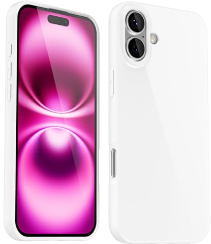 Svanove for iPhone 16 Plus Case Silicone, Glossy Soft Rubber Gel Jelly Cute Protective Plastic Simple Plain Phone Case Cover for Women Girl, Slim Thin Flexible Shockproof TPU, White