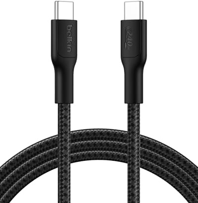 Belkin Eco Geflochtenes USB-C auf USB-C Kabel, 2 m, 240 W, biegsames, flexibles Schnellladekabel, Ladekabel USB C für iPhone 16, Galaxy S25, Pixel 9, MacBook, iPad Pro und mehr – Schwarz, USB 2.0