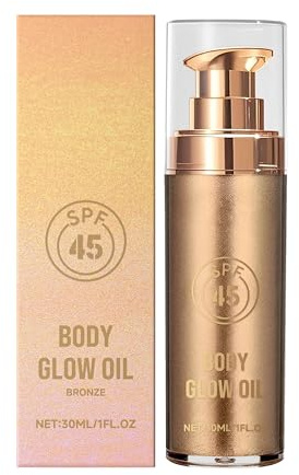 Clawrex Bronzer Highlighter Oil, Luminizer Körper Highlighter Öl mit SPF45+, Glitter Körper Öl für Gesicht Körper Bein, Natürliche Feuchtigkeit, Glänzend, Body Glow Oil für Festival Halloween Karneval