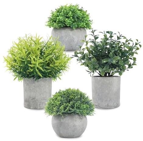 CHDITB 4 Stück Kunstpflanze Klein,Fake Plant,Kunstpflanzen,Kunstpflanzenünstliche Pflanzen Kleine,Künstliche Blumen,Kunstblumen Im Topf für Startseite Badezimmer Büro Tischdeko Schreibtisch Dekor