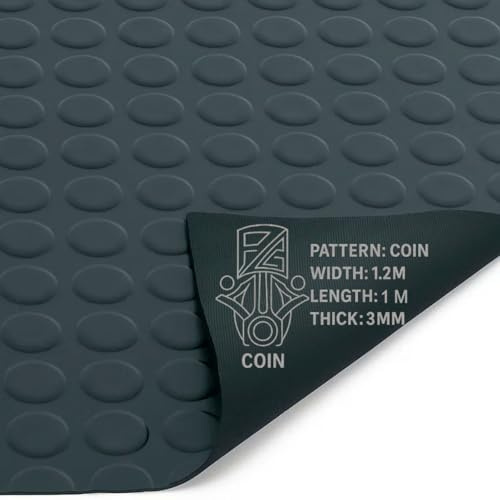 PG Floor Rubber Matting Roll 1m x 1.2m, 20m Black Non Slip Coin Mat, Heavy Duty 3mm Thick Waterproof Flooring for Garage Gym Van Shed