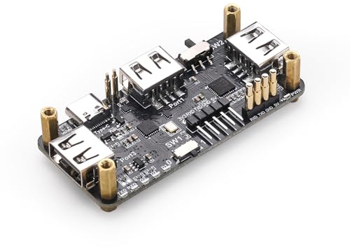 Pi USB HUB HAT for Raspberry Pi Zero, 3-Port-USB2.0 Expansion Board with USB-to-TTL, Compatible for Arduino/STM32, Type-C Dual Mode, Plug & Play GPIO Connection, TX/RX Indicators
