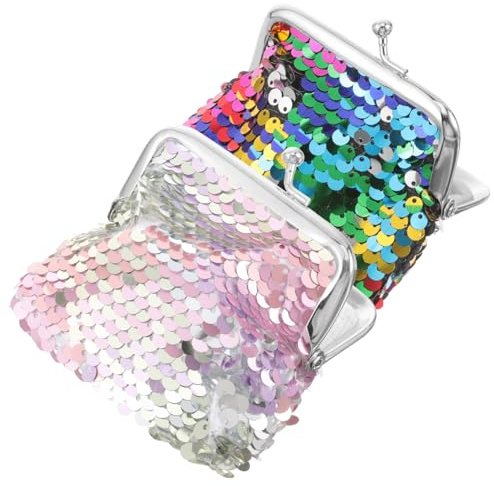 BESTYASH 2pièces Petit Portefeuille à Paillettes pour Femmes Porte-Monnaie Portable avec Fermoir à Et Compact