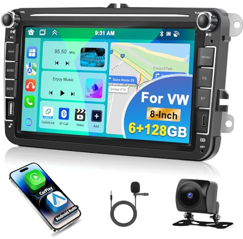 Motorsi 6GB+128GB Android Auto Stereo per VW Golf 5 6 Tiguan Touran Passat Polo Skoda Seat, Carplay Autoradio con 8 ” Touchscreen GPS Navi/WiFi/Type-C/EQ/SWC/Canbus/Bluetooth+Telecamera Posteriore