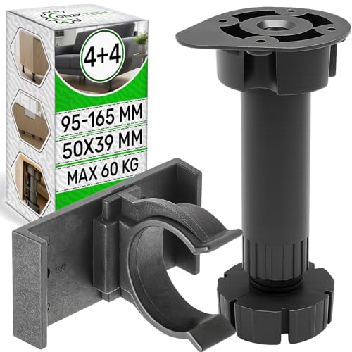 4x Pied de Meuble Reglable Noirs 95-165 mm et 4x Clip Plinthe Cuisine | Ensemble en Plastique - Garantie de 5 Ans - ONIX TECH
