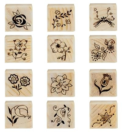 ZWWOGE 12 Stück Vintage Holzstempel,Stempel Holz,Schmetterling Blumen Motive Holzstempel Set,Naturpflanzen Mustern Vintage Motivstempel,für DIY Handwerk Basteln Scrapbooking Ministempel Stempelset