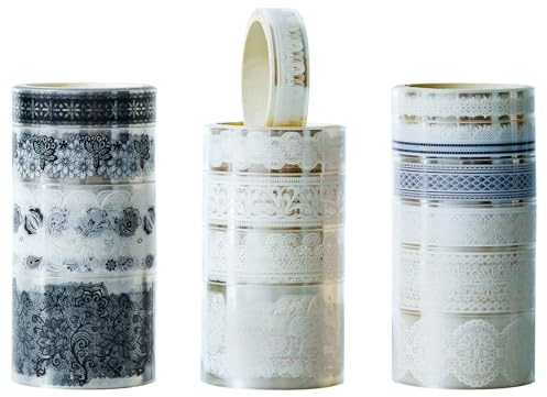 Songdao 15 Rollen Spitzenmuster PET Washi Tape Set Dekorative Masking Tapes Klebeband Bunt für Kunst, DIY Handwerk, Tagebuch, Planer, Scrapbook, Verpackung (5-Ivory Promise)