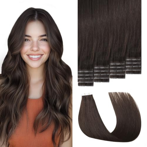 Sweetmet 3rd-Generation Invisible Tape Extensions Echthaar Menschenhaar | Pro3.0 Unsichtbare Farbe #2 Dunkelstes Braun Remy Tape in Haarverlängerungen Echtes 45cm 40g für Frauen (#2-45cm)