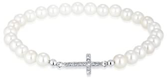 Elli Armband Damen Kreuz Elegant mit Muschelkernperlen und Kristallen aus 925 Sterling Silber