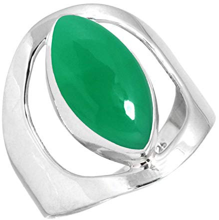 Jeweloporium Grüner Onyx Silberring Größe 62 (19,7), 925 Sterling Silber Ring für Damen, Echter Marquise Stein Handgefertigter Schmuck