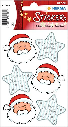 HERMA 15261 Aufkleber Weihnachtsmann klein, 18 Stück, Weihnachten Sticker mit Nikolaus Sterne Motiv, Kinder Etiketten für Weihnachtsdeko Geschenke Adventskalender Winter Dekoration Briefe DIY Basteln