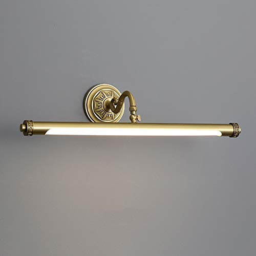 HKLY Vintage LED Spiegelleuchte Bad, Badezimmer Spiegellampe Messing Antik mit Schwenkbarem 180° Lampenkopf, 3 Farbtemperaturen, IP44 Badlampe Retro Schrankleuchte für Schlafzimmer,56cm/9w