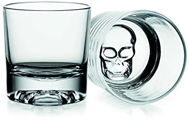 DOF - Juego de 2 vasos de agua y vaso de jugo, diseño de calavera en relieve por Godinger