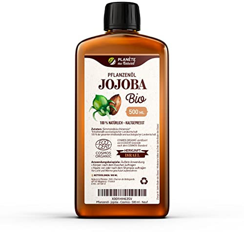 Jojobaöl Bio 500 ml - 100% Bio, Rein, Natürlich & Kaltgepresst, Haare und Nägel, Gesichtsöl und Körperöl, Vegan & Hexanfrei