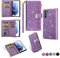 Samsung S22 5g Case Wallet,Glitter Carving Zipper Handbag with 9 Card Slots & Wrist Strap,Stand Flip Protective Cover for Women Magnetic Phone Case for Samsung Galaxy S22 5G (Purple, Galaxy S22)
