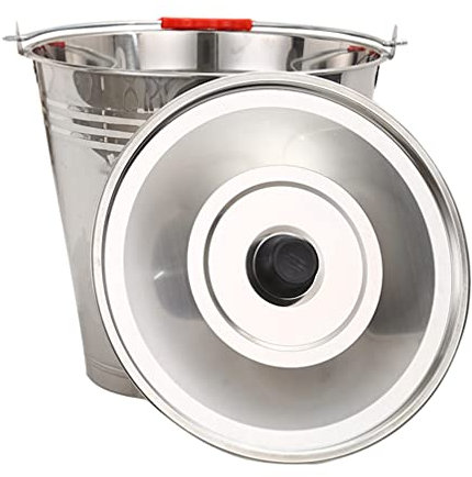 Healeved Metal Bucket Stainless Steel Milk Bucket with Lid Milk Pail Ice Bucket Metal Water Pails Serveware for Milking Pets Cleaning Food Prep Parties Barware 22CM Large Bucket