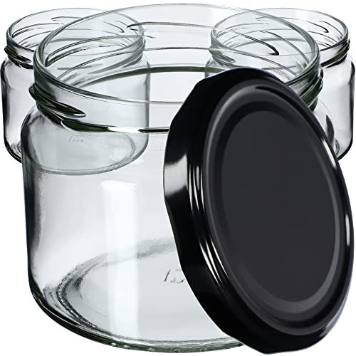 KADAX Lot de 100 bocaux de conservation avec couvercle à visser - 330 ml - Pour confitures, confitures, miel - Noir
