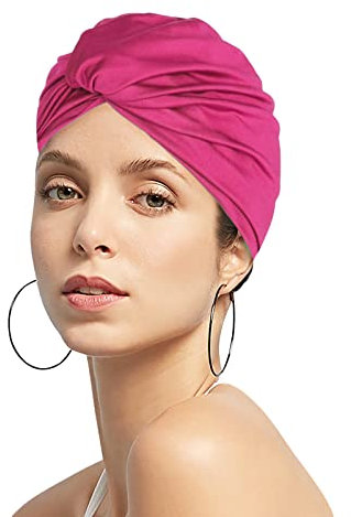 Schwimmkappe Damen Turban Badekappe Ohrenschutz Badehaube rutschfest Swimming Cap Retro Schwimmhaube Mädchen Bademütze Elastisch Schwimmmütze Sommer Schwimmkappe für Lange Kurze Haare Frauen Rosa
