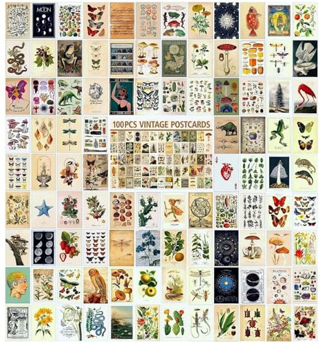 LCLAIDYDY 100-teiliges Vintage-Postkarten-Set, Postkarten für den Versand von 10x15 cm, Retro-Stil, Cottagecore, ästhetische Postkarten-Set für Collagen-Sammlung, DIY-Kartonpapier