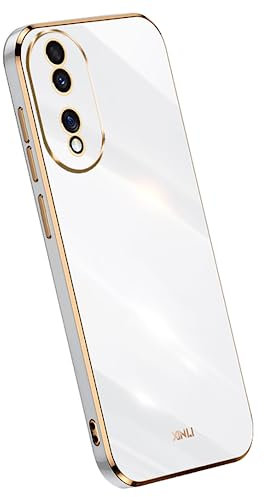 RankOne Phone Coque Convient à Honor 90 5G (6.7 inches), Étui de Téléphone Portable en Silicone avec Cadre de Galvanoplastie - Blanc