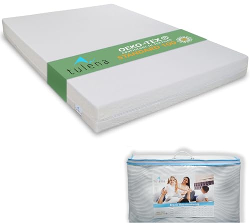 TULENA Fodera in cotone bianco con cerniera per materasso, 160x200 cm, 18 cm, lavabile, anallergica, perfetta vestibilità con certificazione Öko-Tex