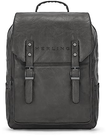HERLING Rucksack Herren/Damen MAUPASSANT Tragetasche PU-Leder Arbeitsrucksack (Anthracite Grey)