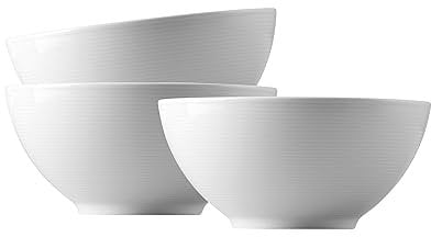 Thomas Loft Weiss 3er Set Schale Bowl rund Ø 16,2 cm h 7,5 cm 800ml Porzellan Klares Design Rillenmuster Geschirr Spülmaschinenfest Mikrowellengeeignet Weiß