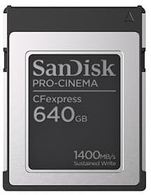 SanDisk 640GB PRO-CINEMA Cfexpress Type B, up to 1500 MB/s write, up to 1700 MB/s read speeds, Flawless 8K video capture