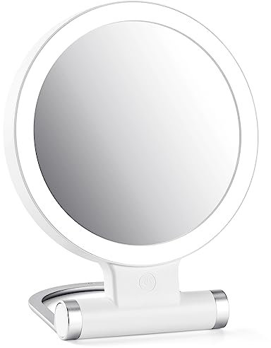 Aidodo Schminkspiegel, Tischspiegel Rasierspiegel Schminkspiegel Beleuchtet mit Dimmbarer Helligkeit LED Licht, 10X Vergrößern Spiegel