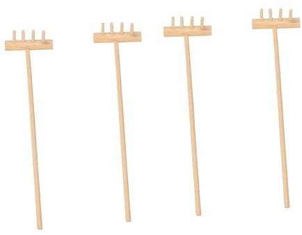 BESPORTBLE 4 Pcs Mini Rake Miniature Statue Sandbox Tools Small Rake Mini Wooden Rake Zen Garden Accessories Dining Room Table Decor Rake Plant Tools Dead Wood Child Bamboo Sand Rake