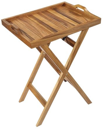 Zassenhaus Vassoio da portata con supporto, in legno di acacia, pieghevole, con manici, vassoio per la colazione, in legno duro coltivato in modo sostenibile, vassoio: 60,0 x 45,0 x 7,0 cm, altezza 80
