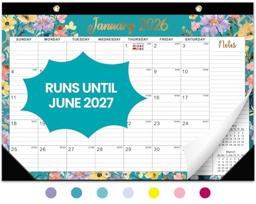 Desk Calendar 2026-2027, 21-Month Calendar Runs Until June 2027, Large 17 x 12 Monthly Desktop & Wall Calendar for Home & Office - Floral