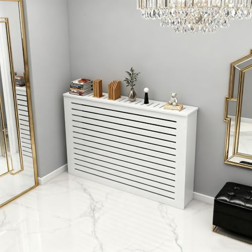 Dekorative Heizkörperverkleidung mit Ablage – modernes Lamellen-Design zum Verstecken unschöner Heizungen für Wohnzimmer, Schlafzimmer, Flur & Home Office