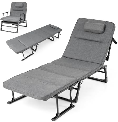 COSTWAY Sonnenliege klappbar, 3 in 1 Gartenliege mit Auflage & Kopfstütze | Liegestuhl mit verstellbarer Rückenlehne, Campingliege bis 200 kg belastbar, Klappbett für Garten, Camping, Büro