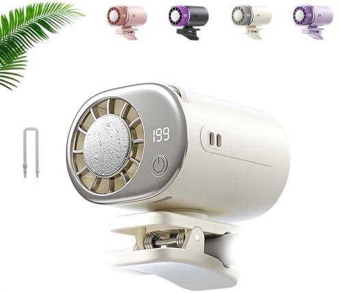 HIDRUO 2026 Car Clip on Air Conditioner Fan with LED Display, Car Fans That Blow Cold Air, 360 Rotatable USB Rechargeable Portable Clip Fan for Car Visor, Stroller, Office Desk, Bed Frame (White)